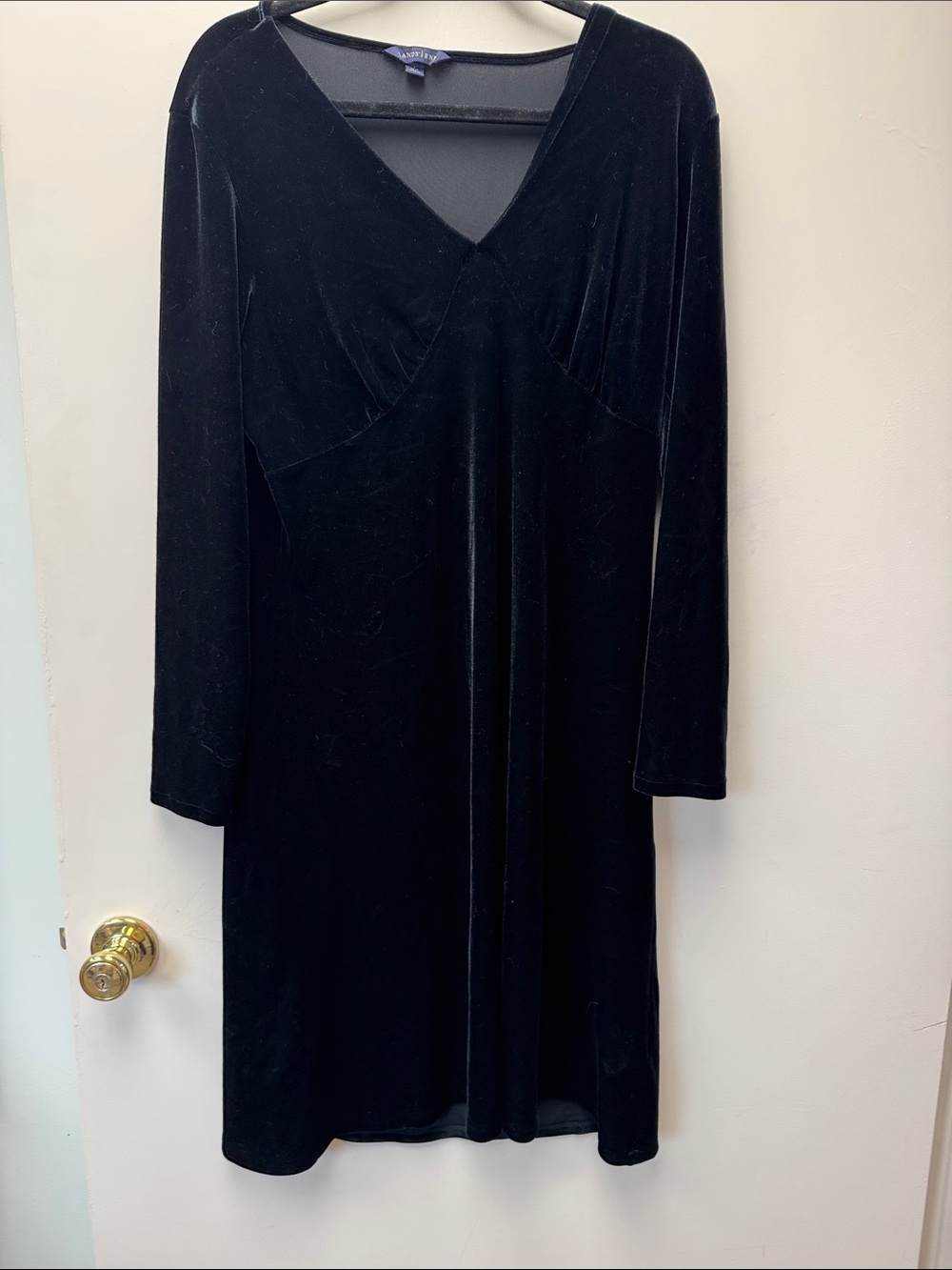 Lands' End Black Velvet V-Neck Long Sleeve Dress